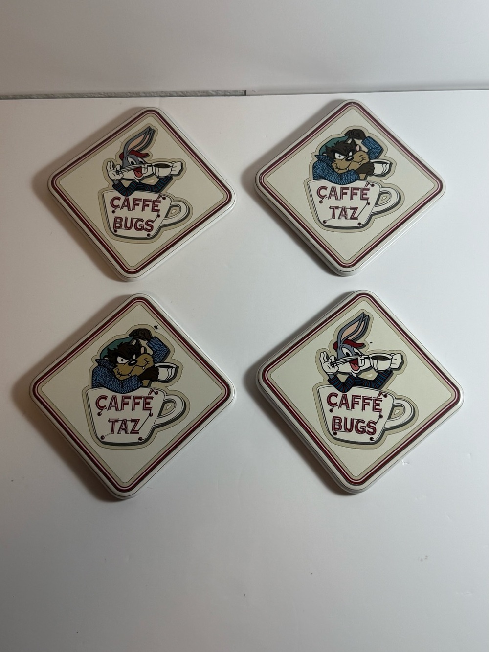 Vintage Warner Bros Studio 1995 Taz, Bugs Bunny Ceramic Coasters Set Of 4 Unused